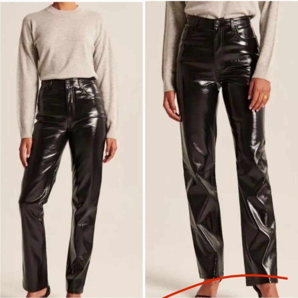 EUC Abercrombie & Fitch Faux Leather 90s Straight Ultra High Rise Pants Black 16